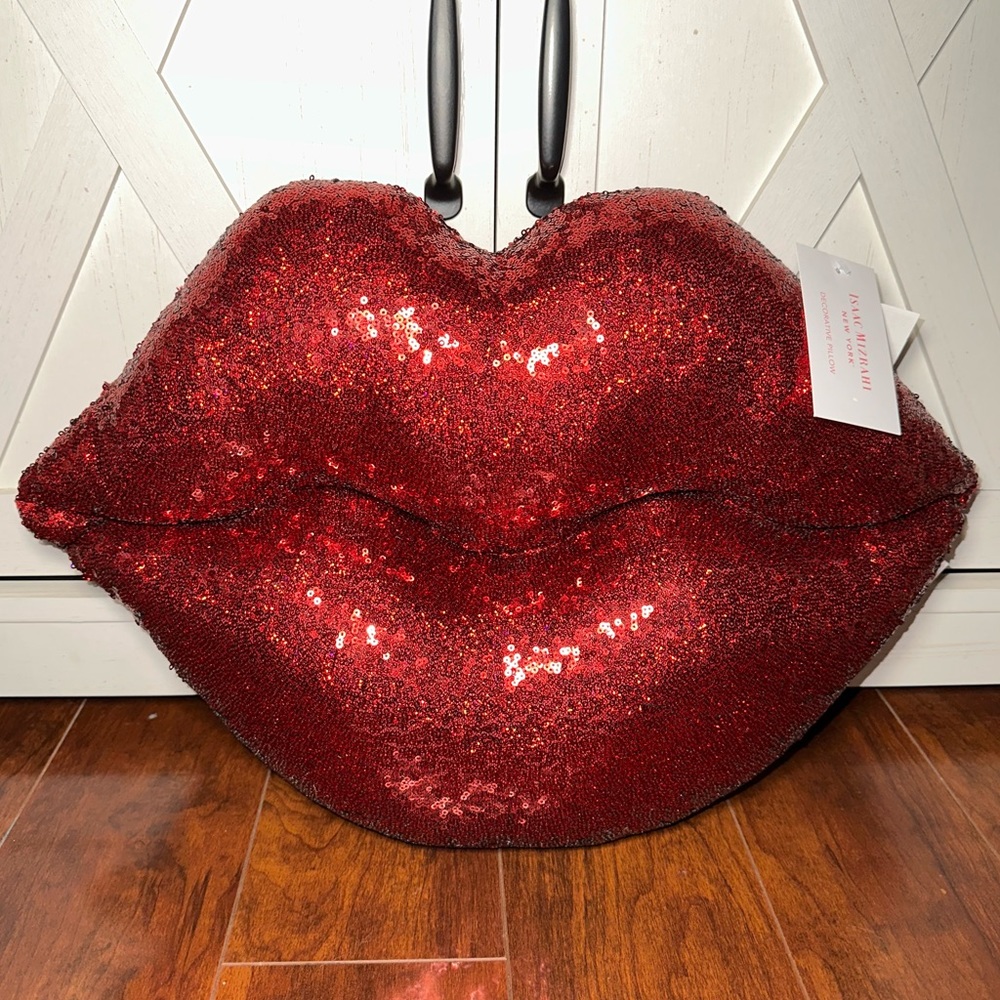 Isaac Mizrahi Valentines Day Sequin Lips Decorative Pillow